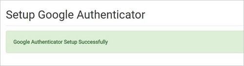 画像説明：Google Authenticator Setup Successfully（Google認証設定が成功）と表示されます。